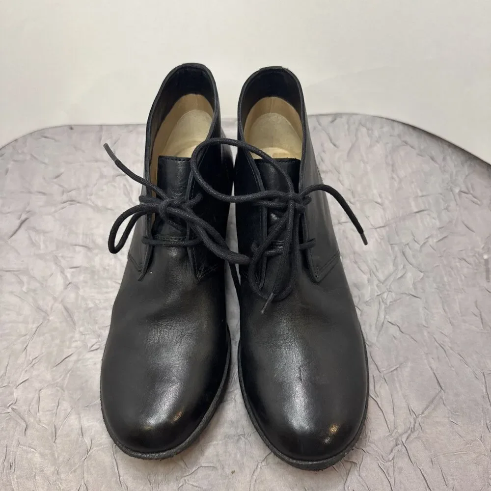 Clarks Women’s Athie Terra Black Lace Up Wedge Heel Platform‎ Boots Size 8.5